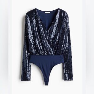 H&M Dark Blue Sequin Bodysuit BNWOT